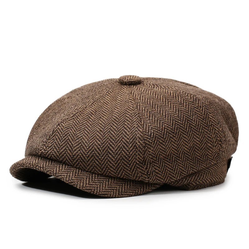 Newsboy Hat Flat Cap Driver Herringbone Tweed Plain Wool Baker Boy Classic Golf