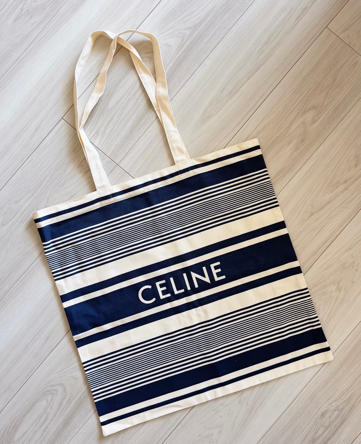 GWP CELINE BEAUTY Blue White Stripes Canvas Cotton Tote Eco Bag Novelty ~Large