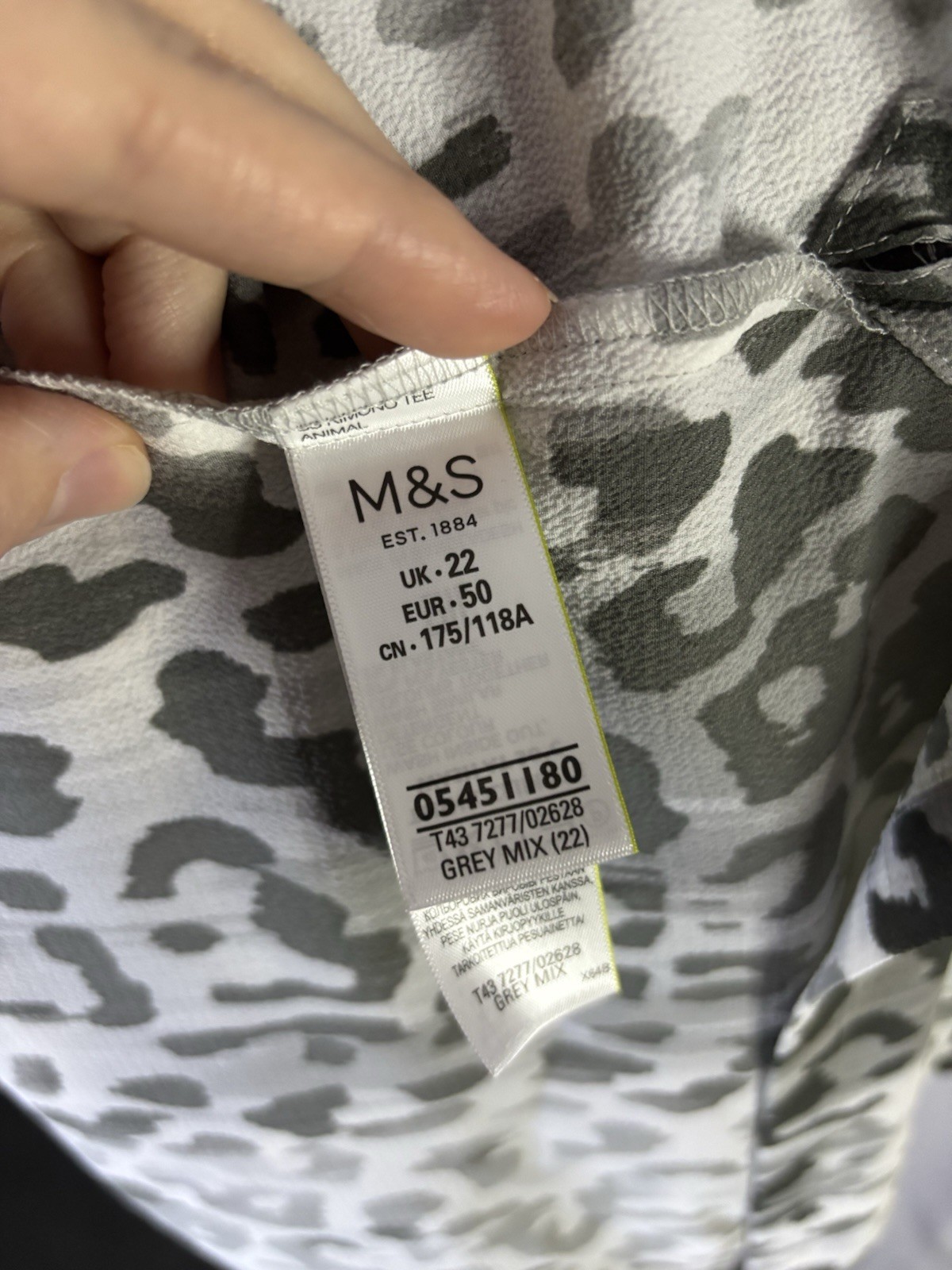 M&S Collection Grey Animal Print Blouse UK 22 EUR 50 Lightweight Loose Fit Top
