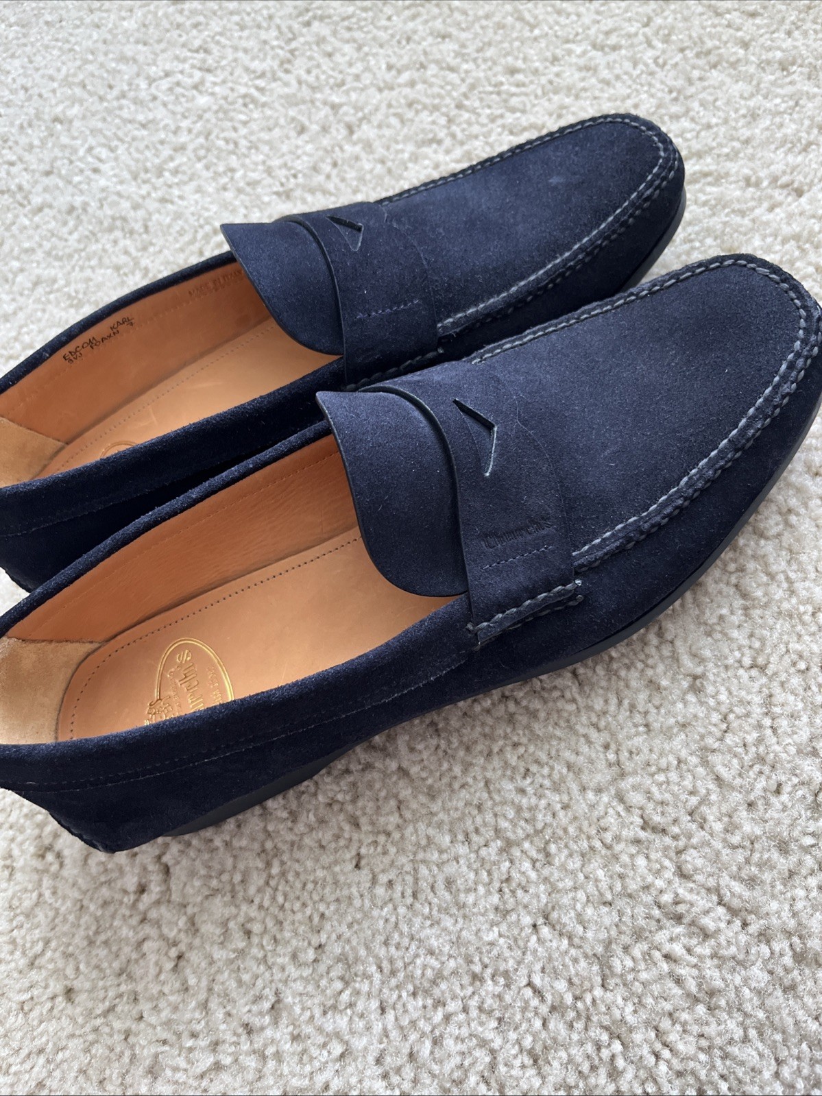 $1050 Church’s Karl – Blue Suede – Size 7M Loafer Leather Casual Made in Italy
