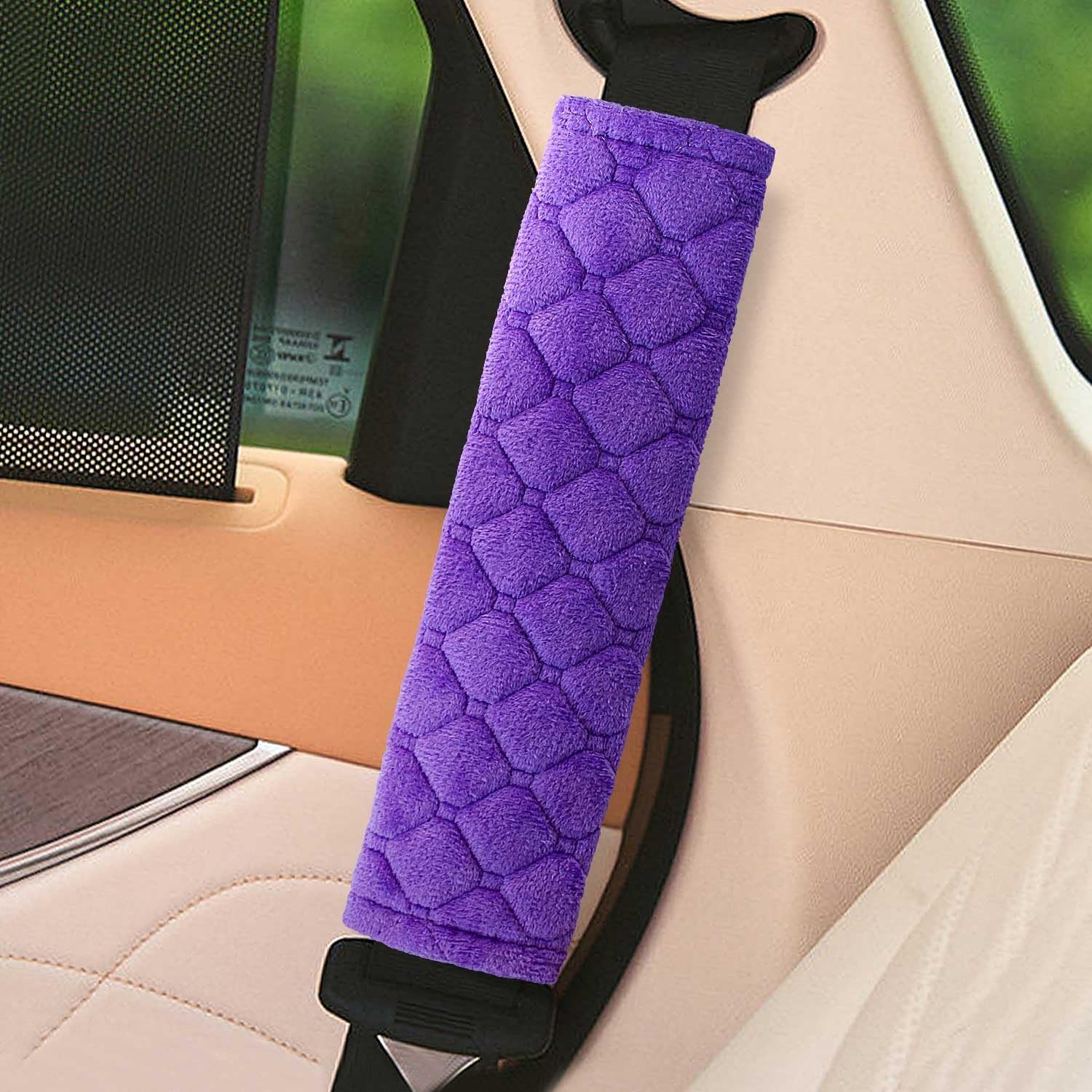 Plush Car Seat Belt Pads, Set of 2 Soft Cushions for Comfortable Color: purple
