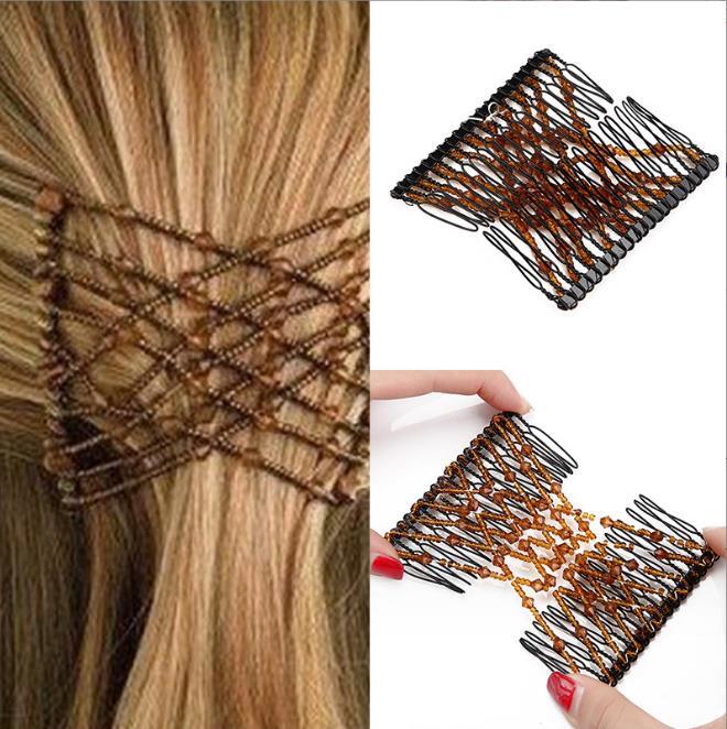 Women Elastic Beads Banana Clip Hairpin Stretch Magic Hair Comb Clip Accessories