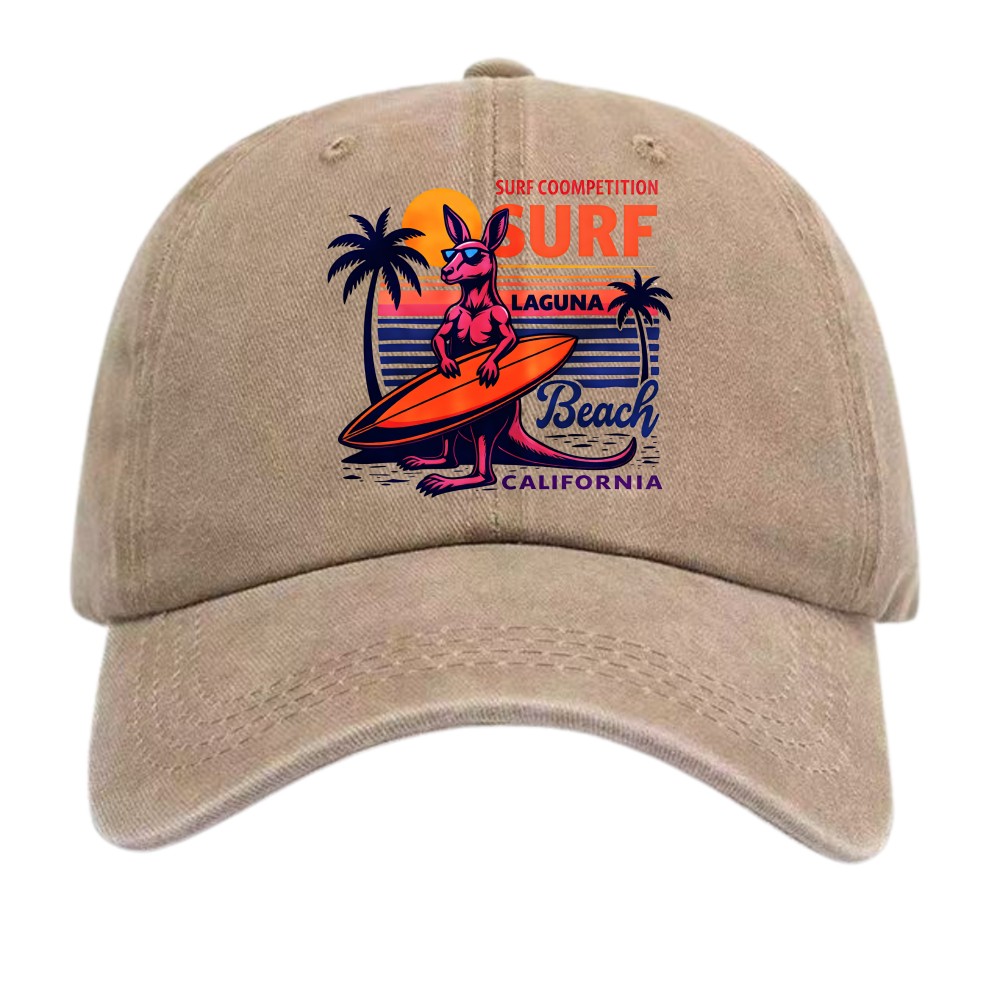 Laguna Beach California Surf Kangaroo DadHat,Retro Surf Competition Baseball Cap