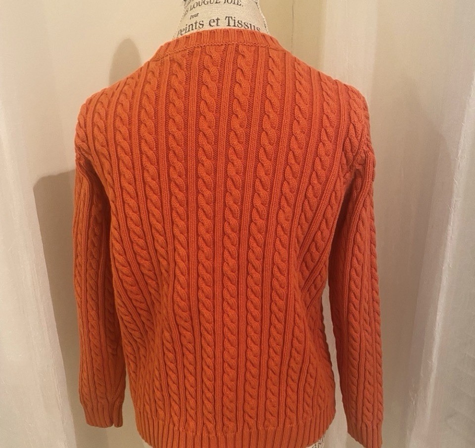 Lauren Ralph Lauren Orange Cable-Knit Crew Neck Pullover Cotton S