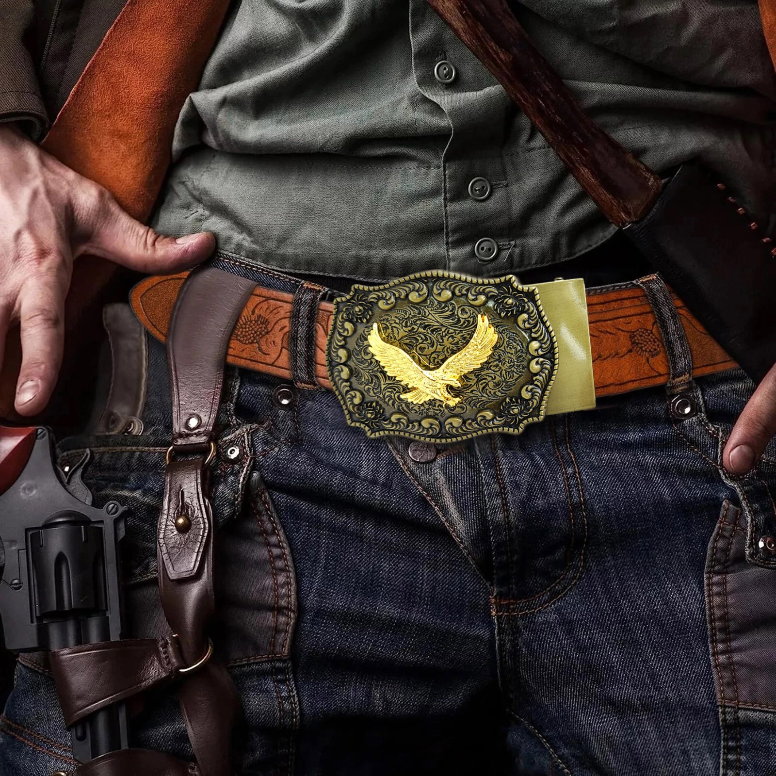 Western Belt Handmade Strap Men Full Grain Leather Automatic Cowboy Rodeo Belt