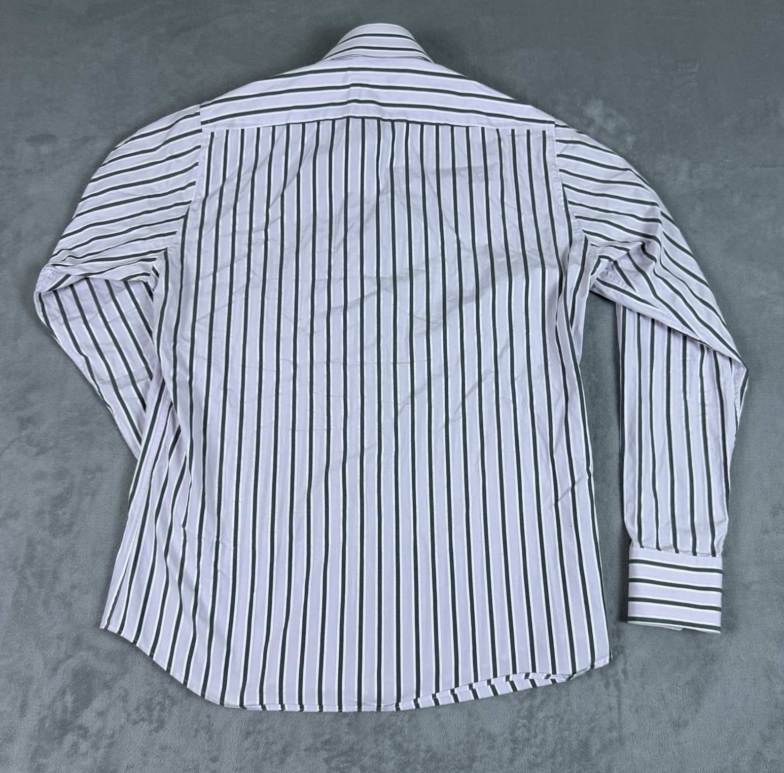 BOSS Hugo Boss Mens 15.5 34/35 Purple Striped Cotton Regular Fit Dress Shirt