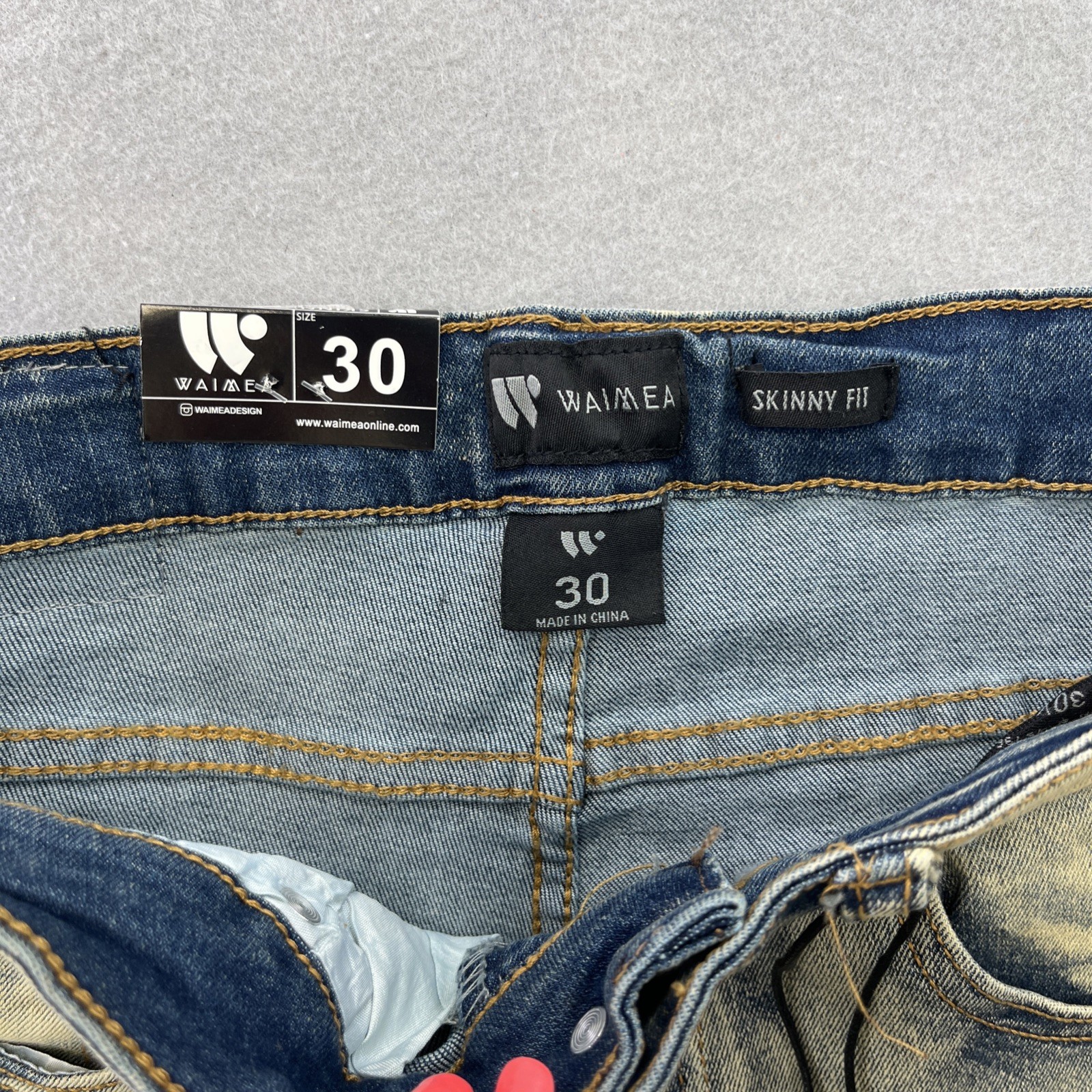 WAIMEA Denim Jeans Mens Size 30 Skinny Fit Distressed Moto NWT