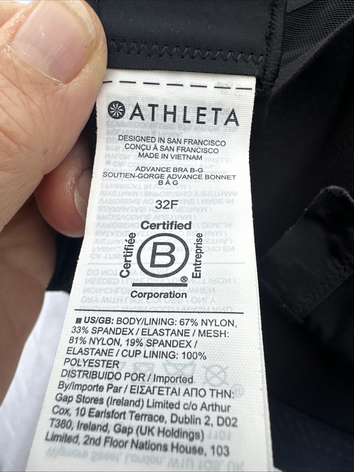 Athleta Women’s 32F High Support Black Advance Adjustable Bra Worn Once Euc. 11