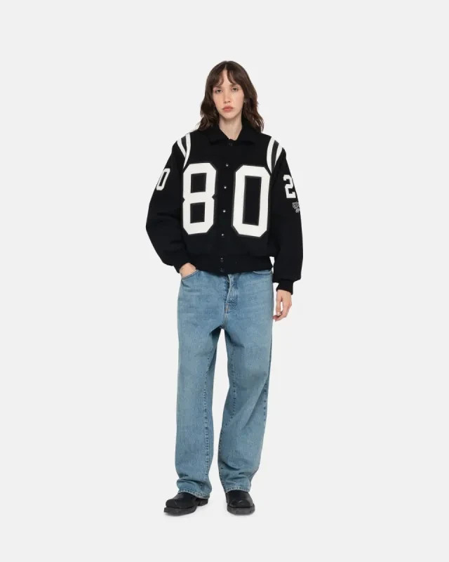 Stussy 80 Wool Varsity Jacket Black White Football Letterman Retro Rare Size