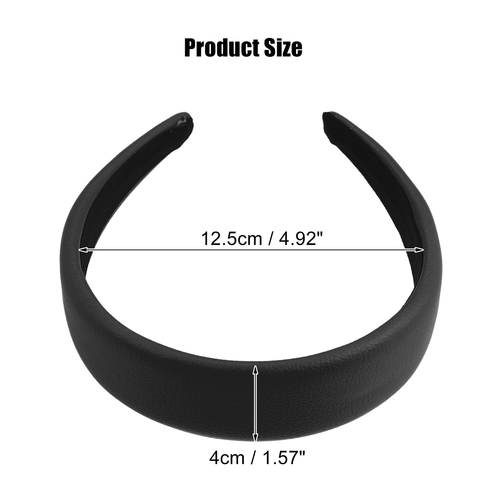 1Pcs Women Headbands Solid Colors Faux Leather Hard Hair Bands 1.6″ Wide Black