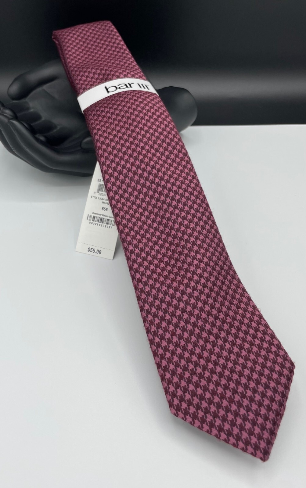 Bar III Men’s 100% Polyester ~ Mauve ~ Bay Houndstooth ~ Narrow ~ MSRP $55.