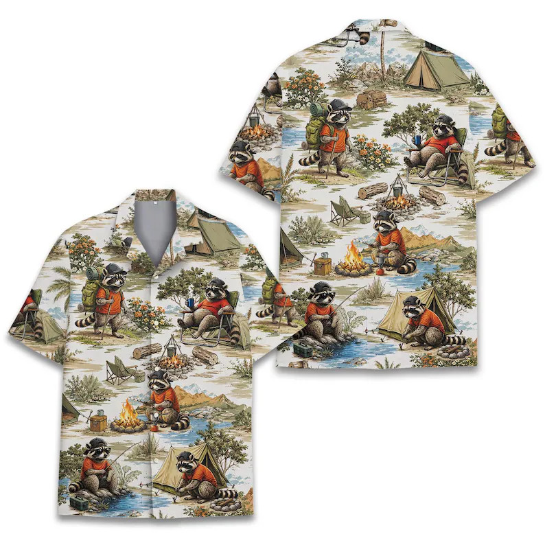 Funny Raccoon Camp Shirt Hiking Fishing Hawaiian Shirt, Camping Lover