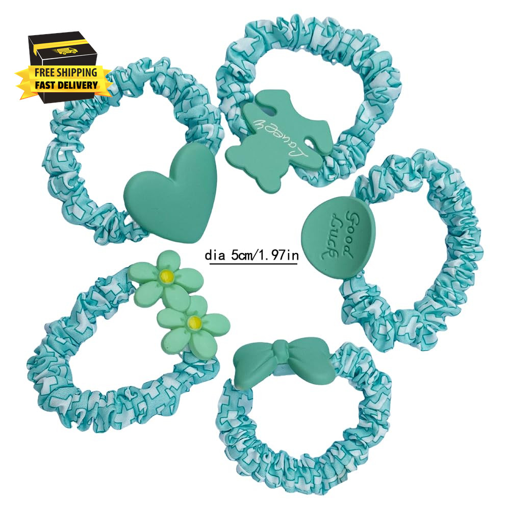 5Pcs Cartoon Hair Ties Green Color Cute Head Accessory, Hand-Made Creative and
