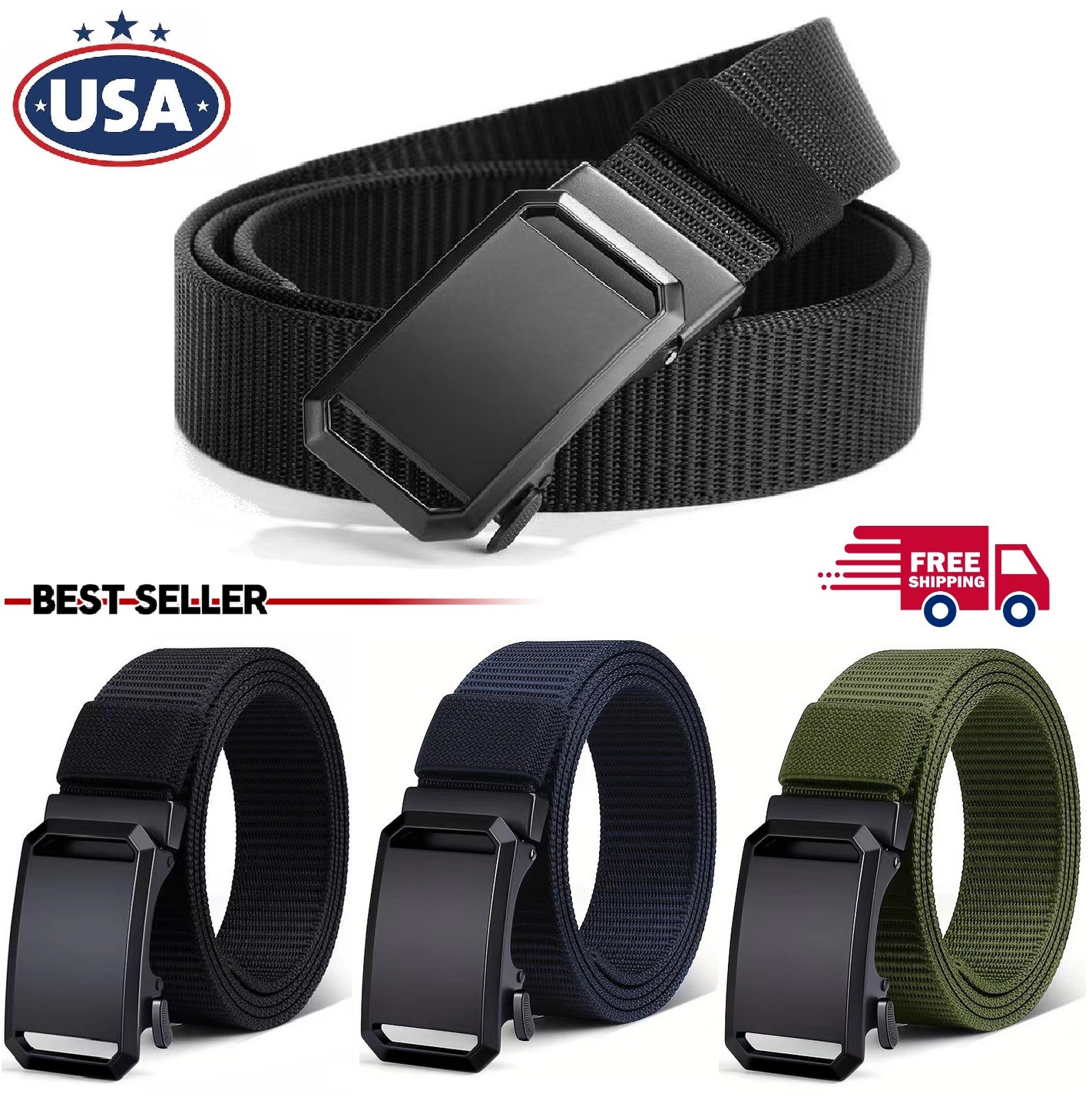 Mens Ratchet Belt Nylon Web Belts for with Automatic Slide Buckle Tactical belt