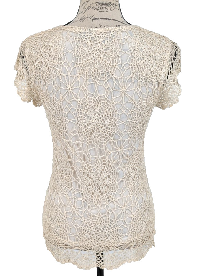 Y2K Formal Fairy Core Tunic/Top Sm Goldish Cream Crochet Overlay Victorian