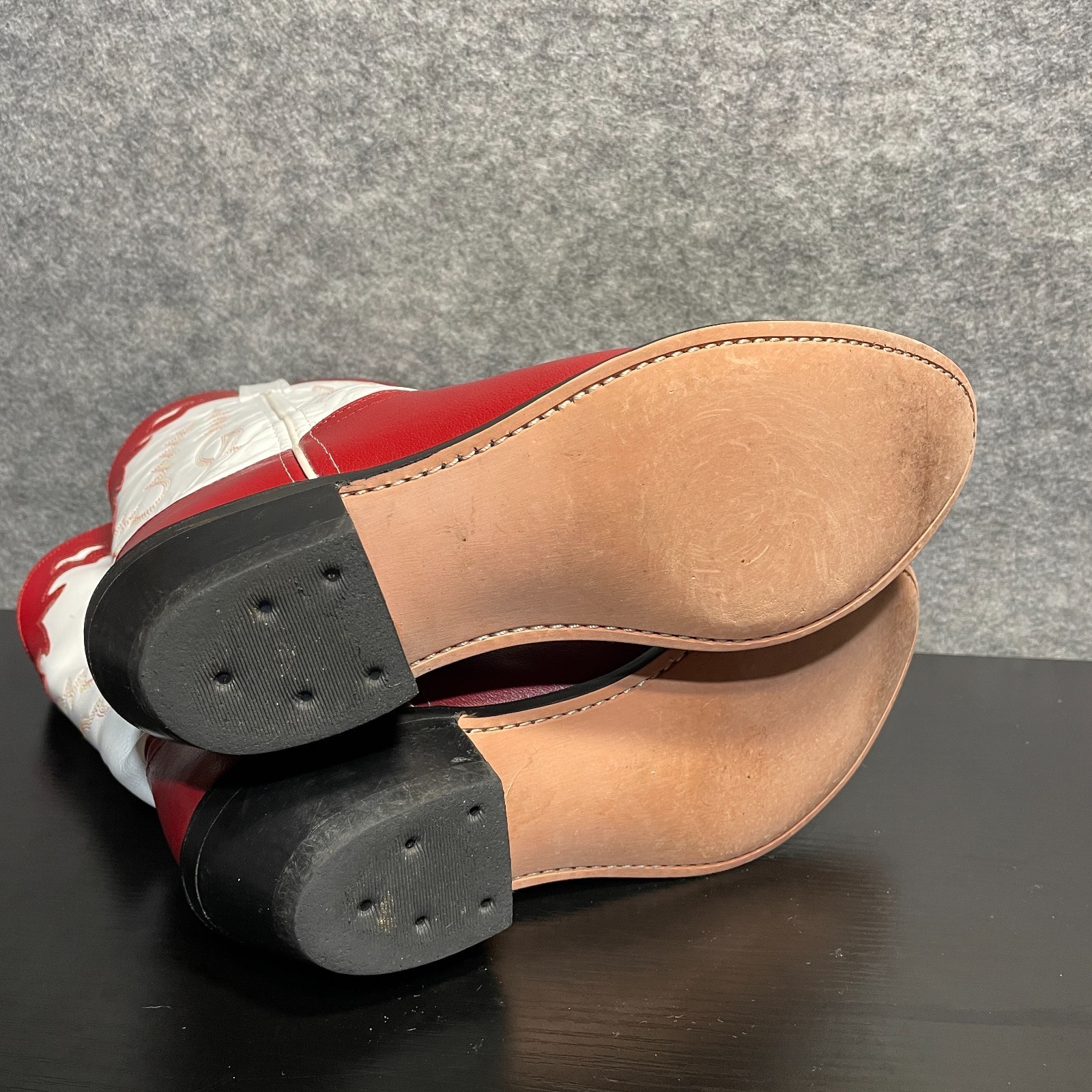 Vintage Western Cowboy Boots Women’s 8.5 Red White Leather Pull On Pointed Toe