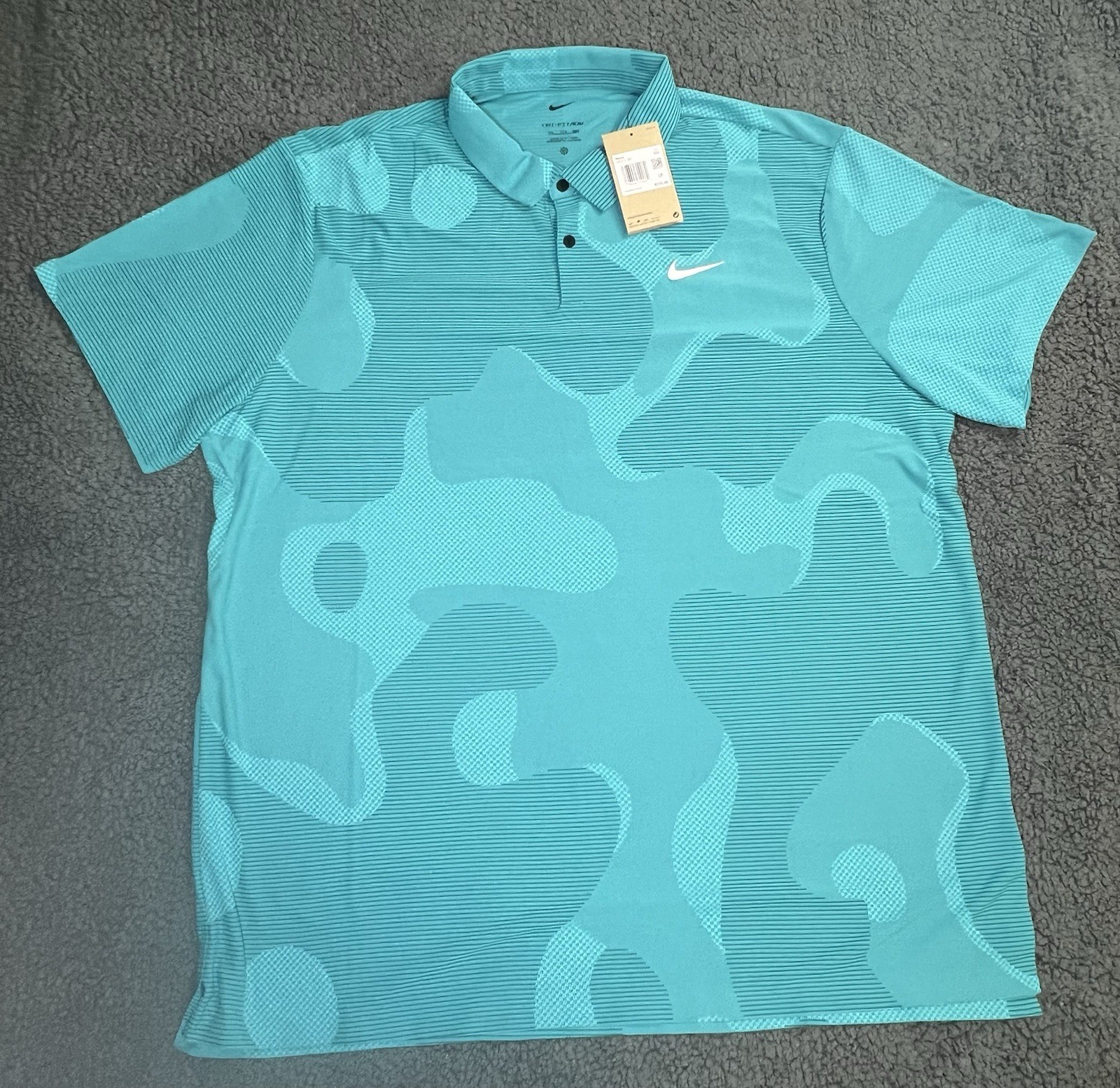 Nike Dri-Fit ADV Tour Camo Golf Polo Teal DR5312-381 Mens 2XL XXL