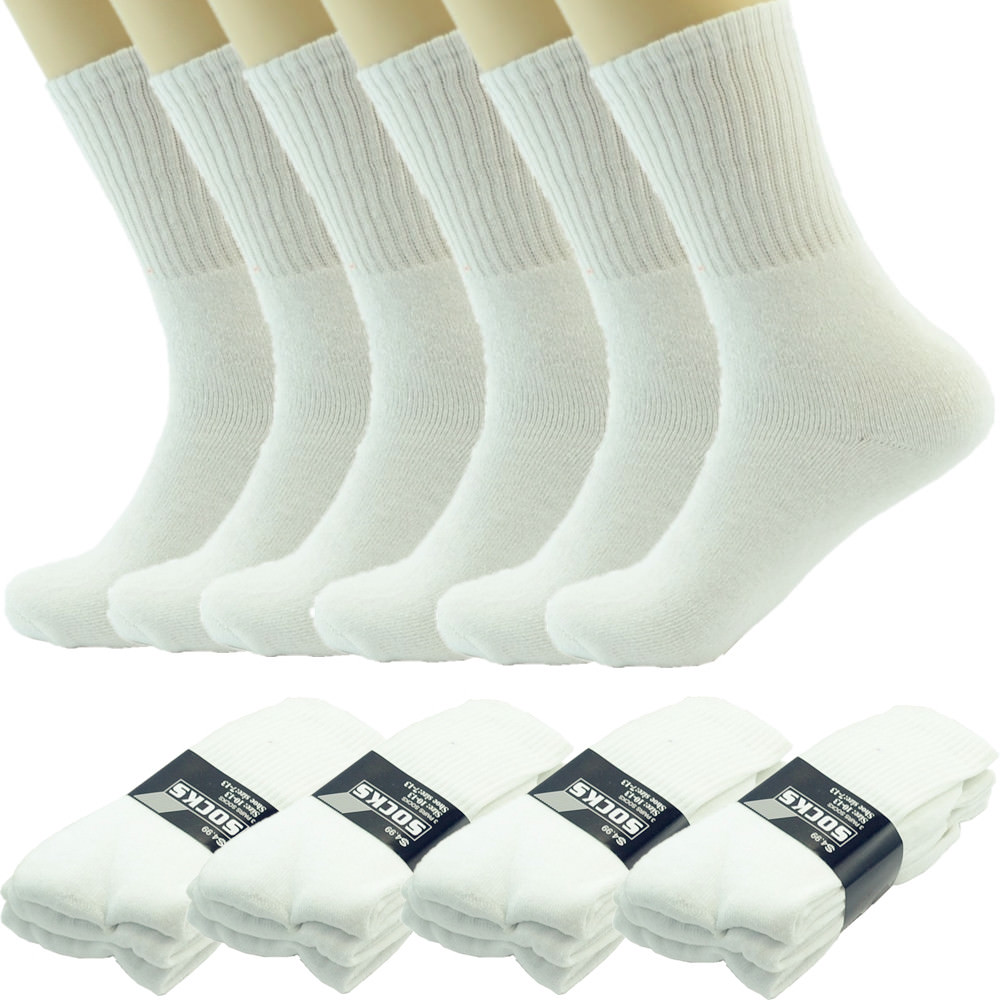 3-12 Pairs For Mens White Sports Athletic Work Crew Socks Cotton Size 9-11 10-13
