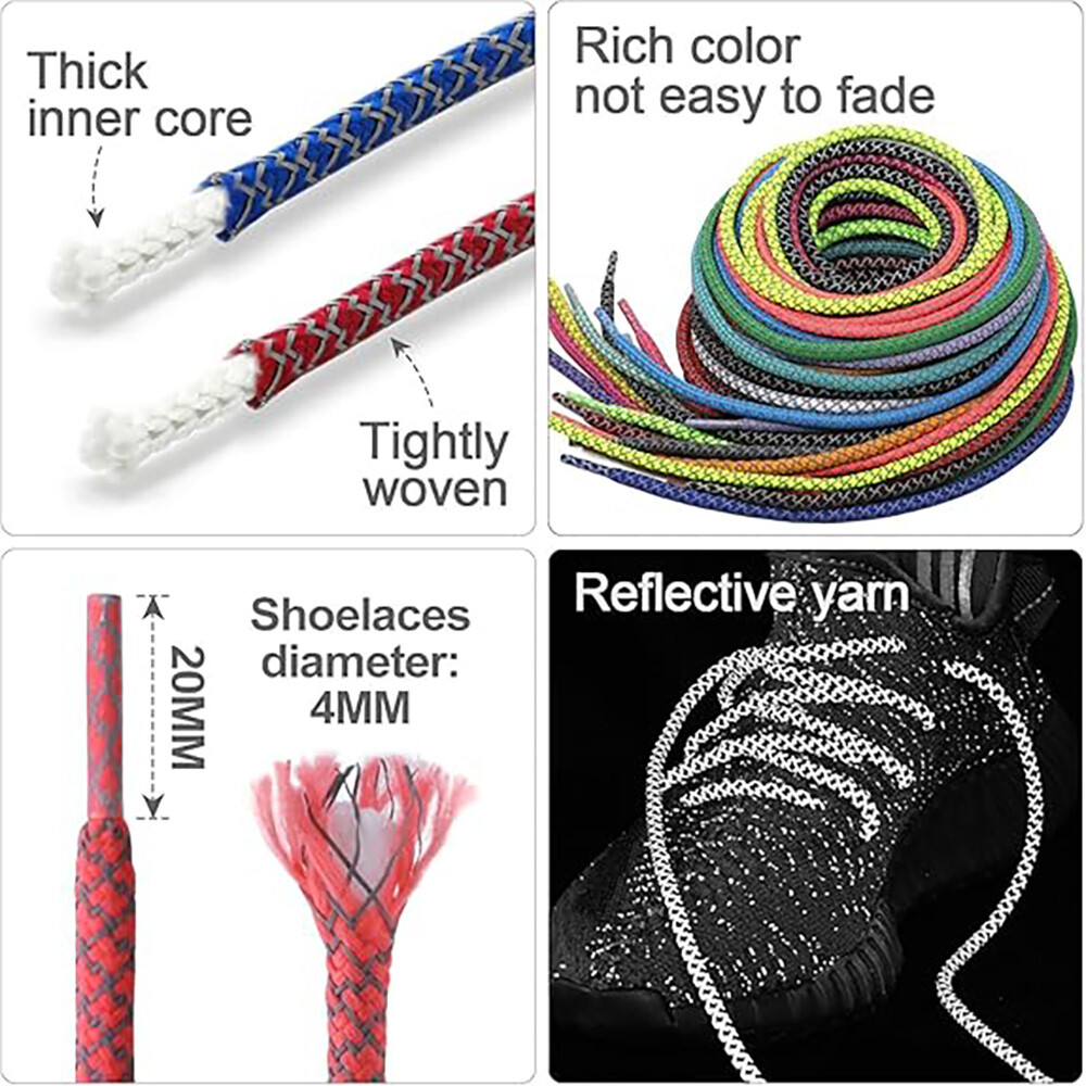 3M Reflective Round Rope Shoe Laces Shoelaces Sneakers Athletic Sports Strings
