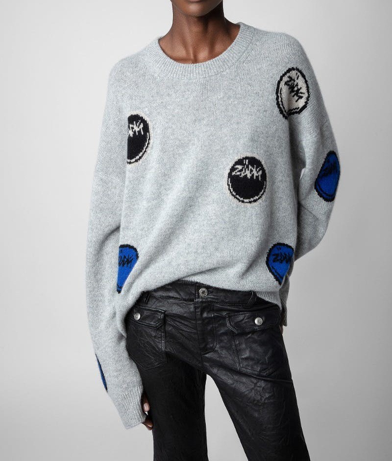 Women Zadig & Voltaire Smiling Face Cashmere Round neck Wool Knitted Sweater SML