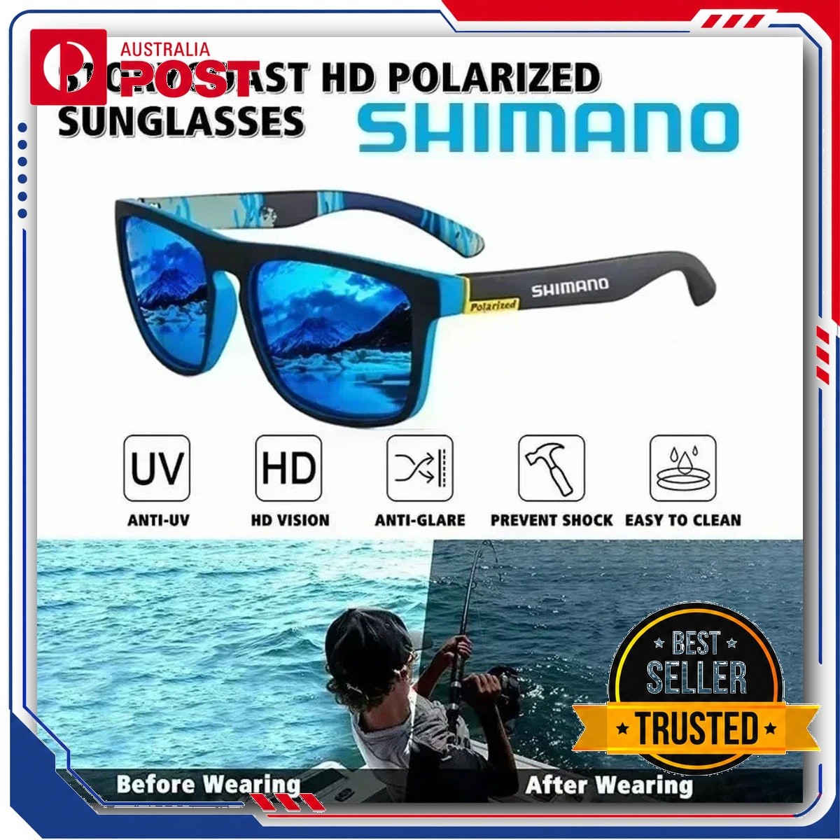Shimano Men UV400 Polarized Sunglasses Fishing Sports Eyewear for Driving