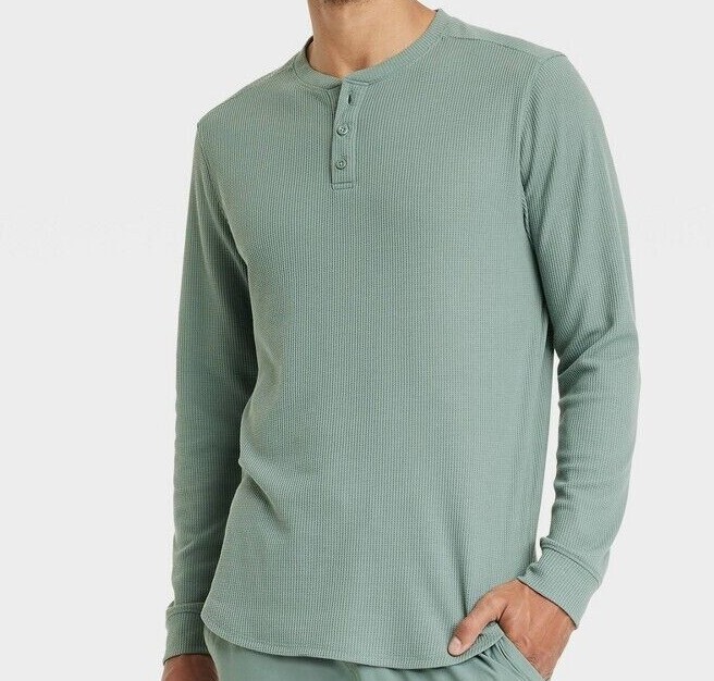 Mens Waffle-Knit long Sleeve 3 BUTTON Henley Shirts – ALL IN MOTION S M L XL XXL