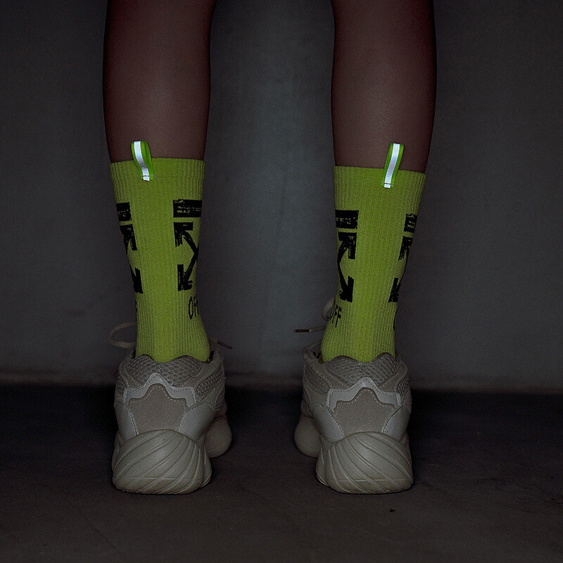 Unisex 2 Pairs Crew Socks Off Arrow Reflective Comfort White XX Athletic Socks