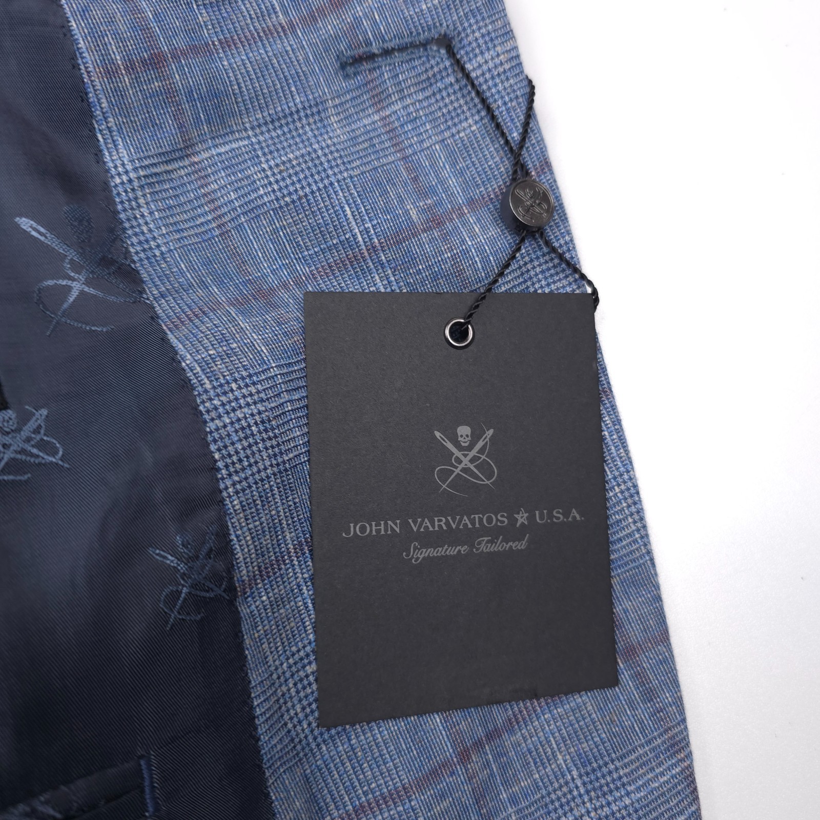 John Varvatos Bond-JF Sport Coat Mens 46R Slim Light Blue Plaid Blazer Jacket
