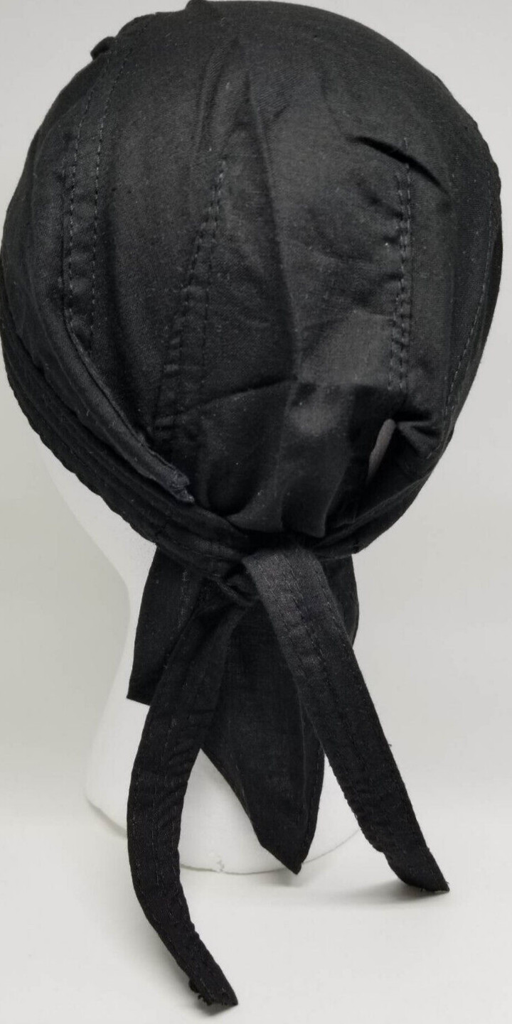 Black Bandana Head Wrap Cap w/ Sweatband Dorag Motorcycle Doo Rag Du Dew Cotton