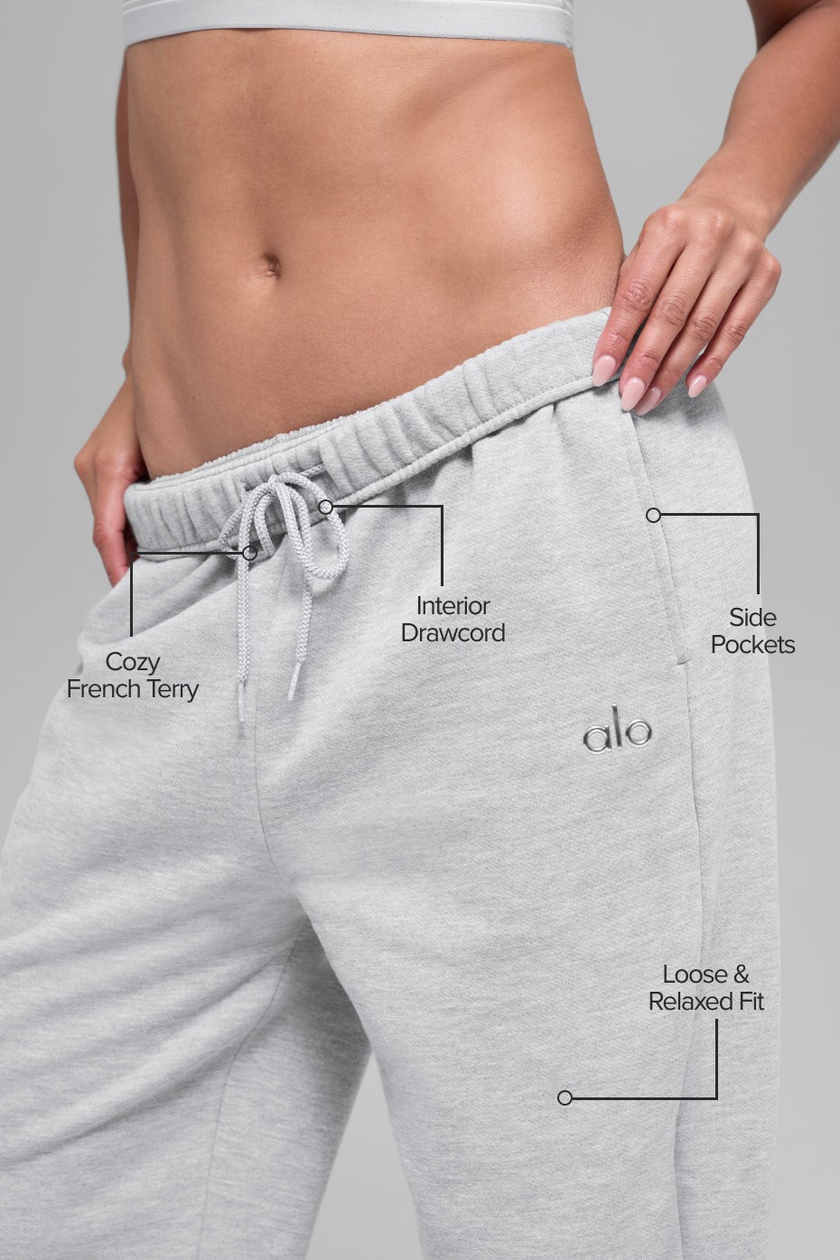 ALO Accolade Straight Leg Sweatpant Black&Athletic Heather Grey Size S M L