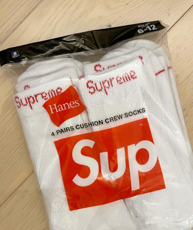 Supreme X Hanes Crew Socks – White, Pack of 4, Size 6-12