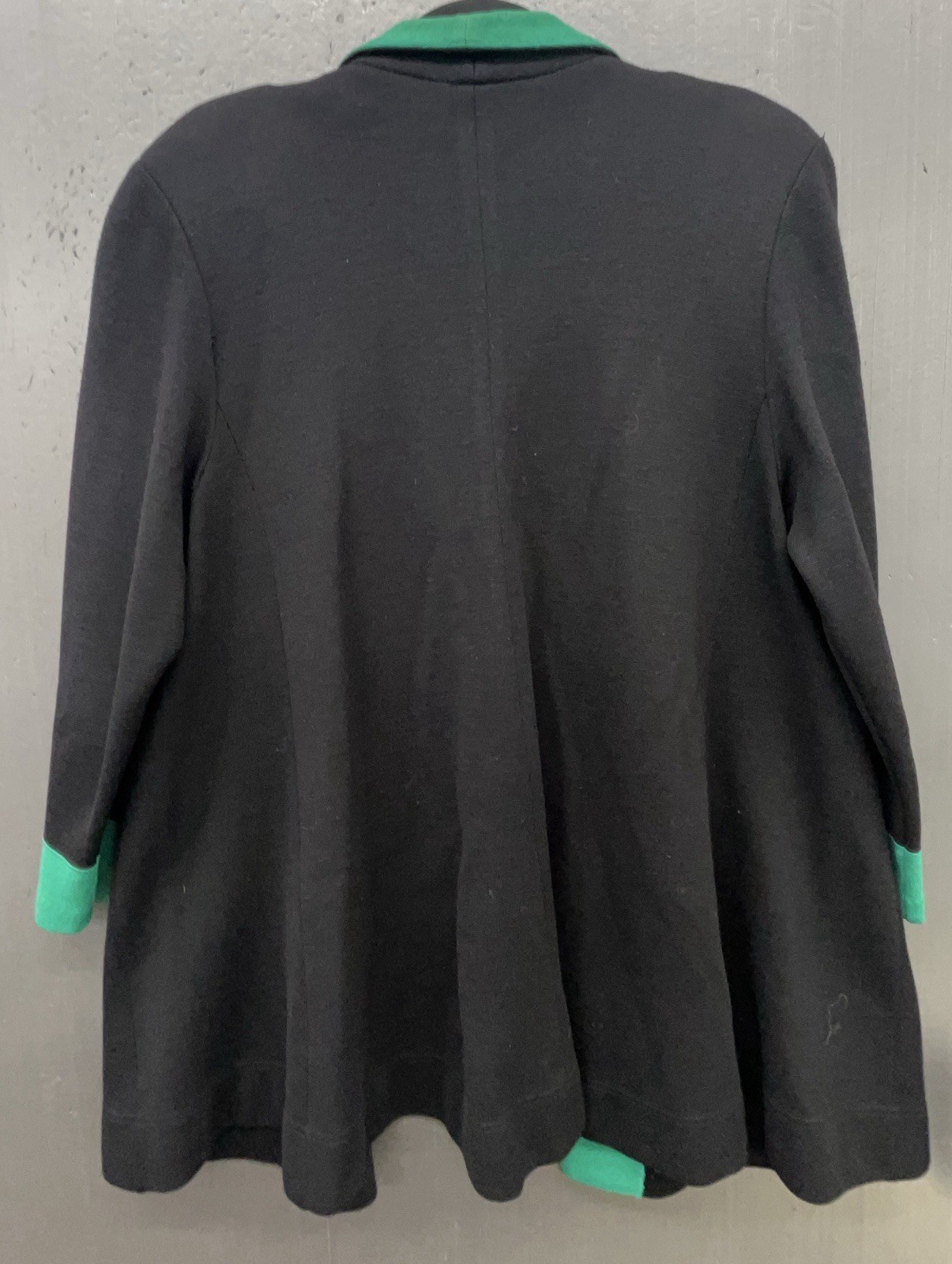Vtg Wool Blend Jacket Blazer L Black Emerald Green Open Front Cardigan 80s 90s