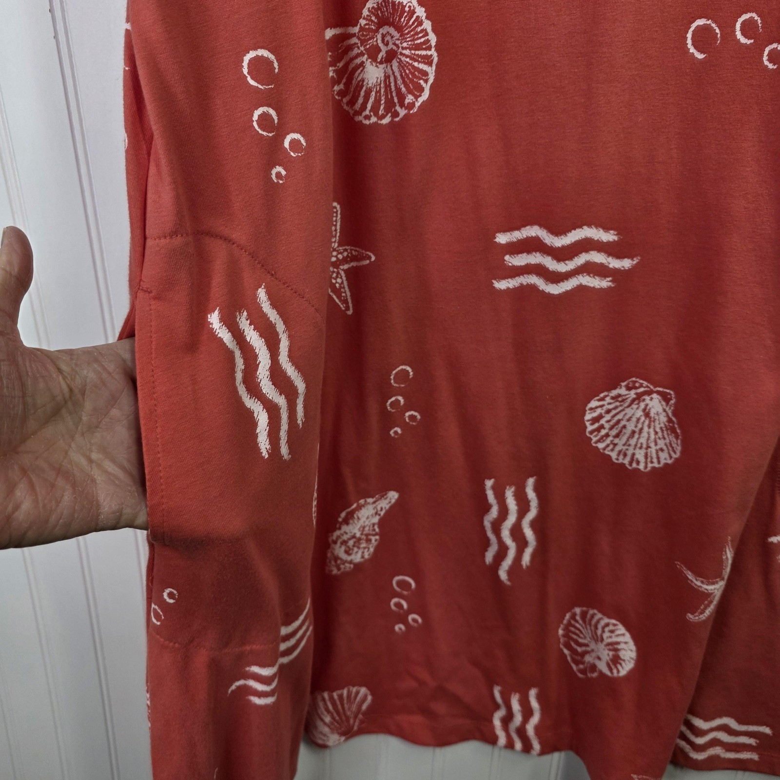 Beach T Shirt Dress Womens XL Orange Seashell Starfish Swing Midi Nautical Links