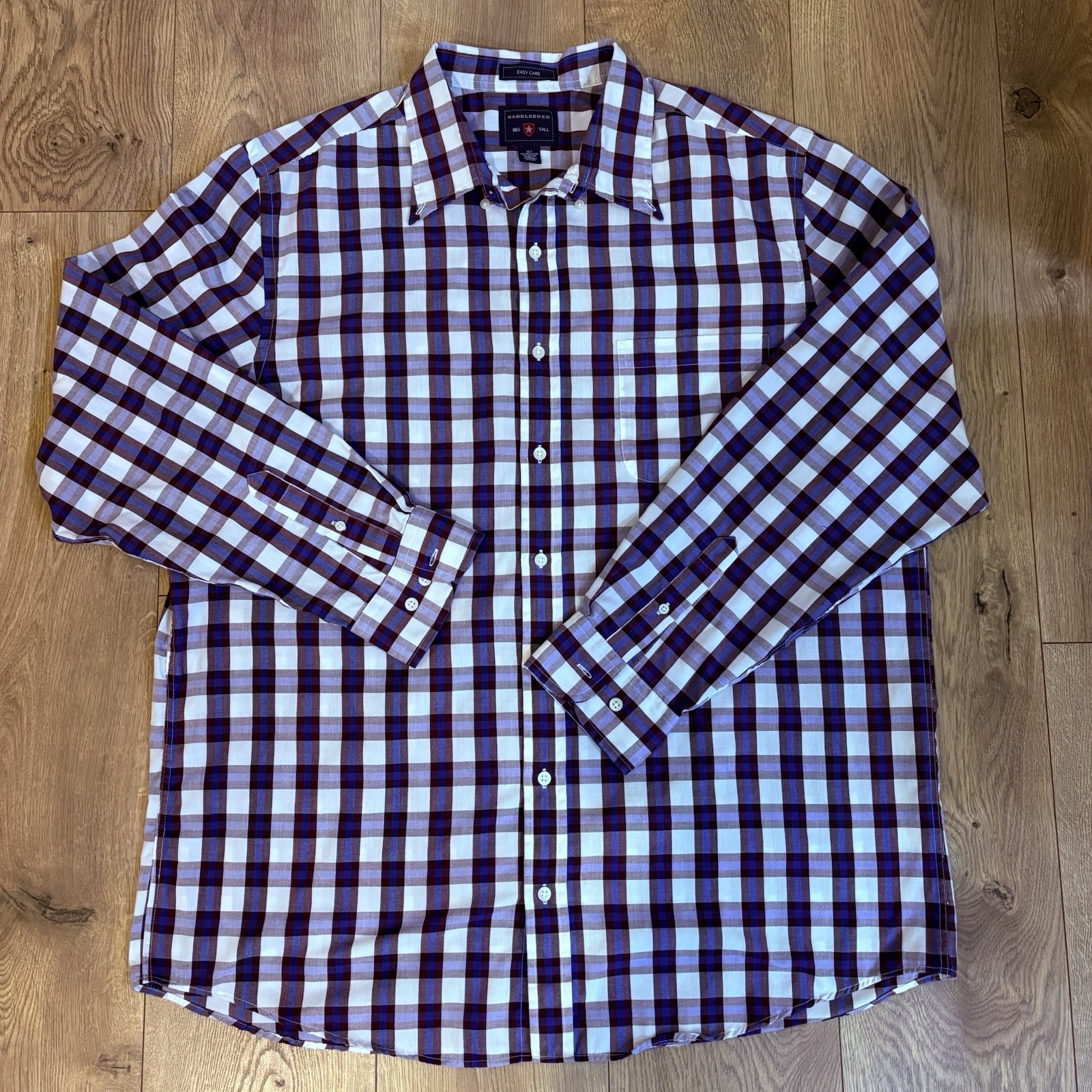 Saddlebred – Big & Tall, Easy Care, Check Long Sleeve Button Dress Shirt XLT