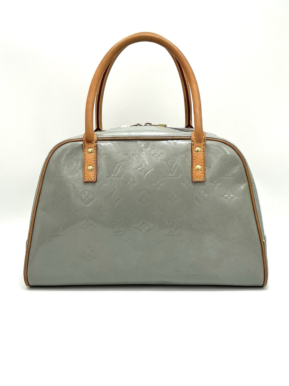 Louis Vuitton LV Monogram Tompkins Sq Vernis Patent Leather Gray Tote Bag + COA