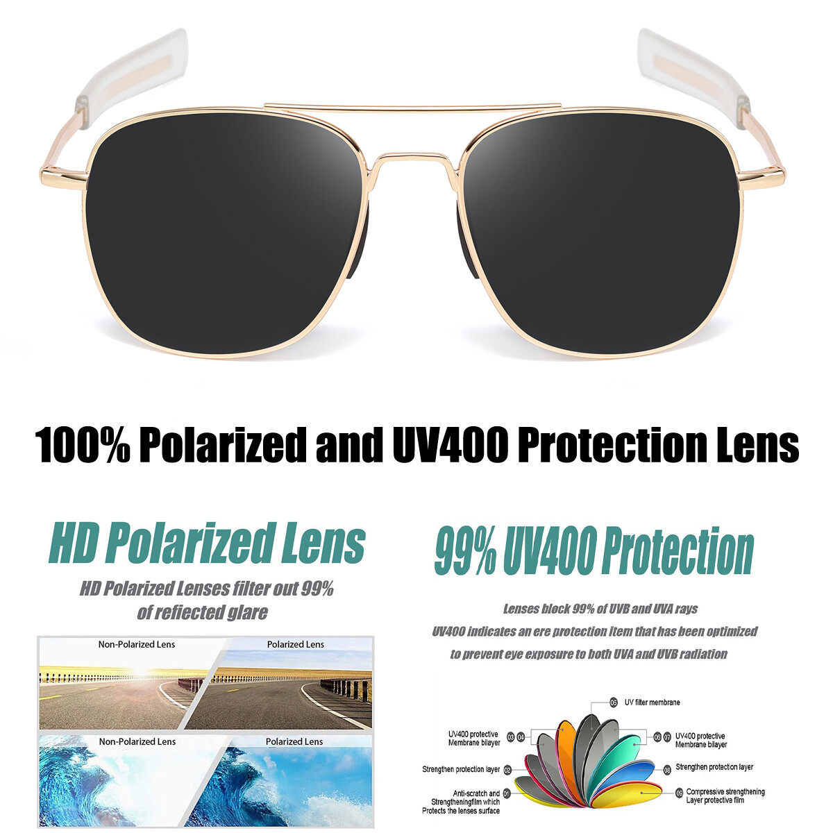 Aviator Sunglasses Premium Military Pilot Ultraviolet Mens Polarized Sunglasses