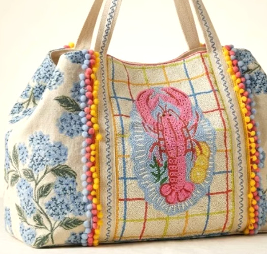 America & Beyond Lobster Hydrangea XL Tote Coastal Beach Resort Vacation Bag NWT