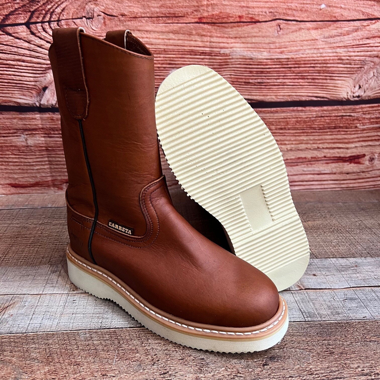 Womens Pull-up Leather Mid Calf Leather Work Boots Bota de Trabajo de Mujer Piel