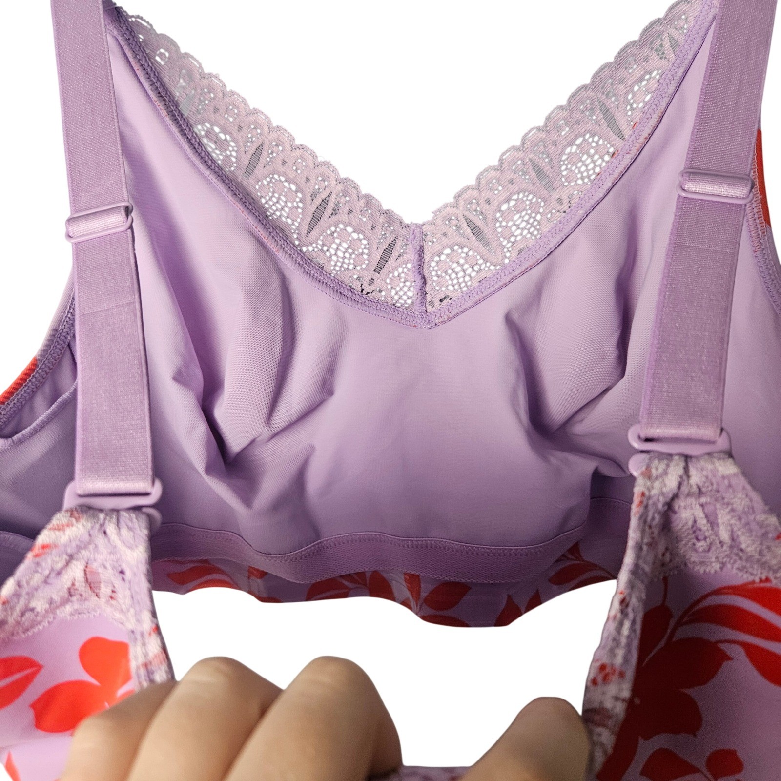 Ruby Ribbon Demiette Pink Purple Floral Print Size 42 Bra Wireless