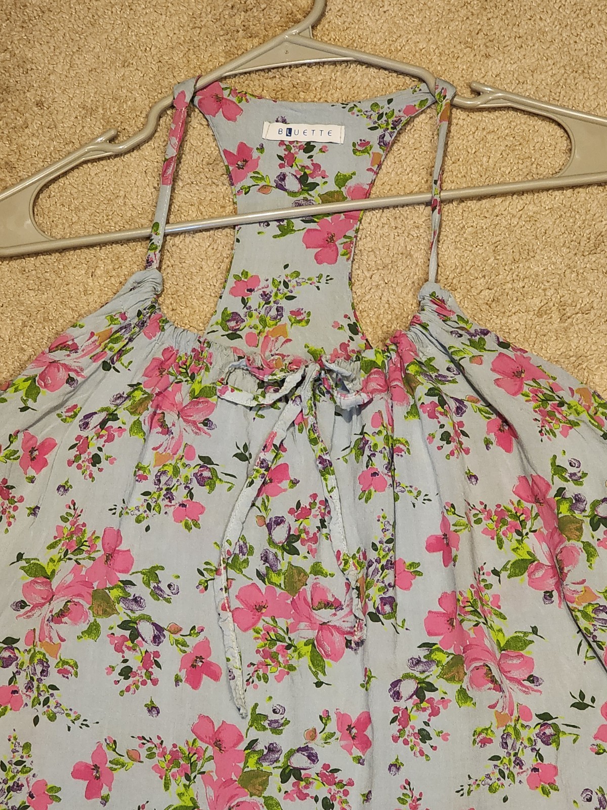 Bluette Italian Silk/Cotton Floral Chiffon Halter Tie Tank Top Women’s Blouse XS