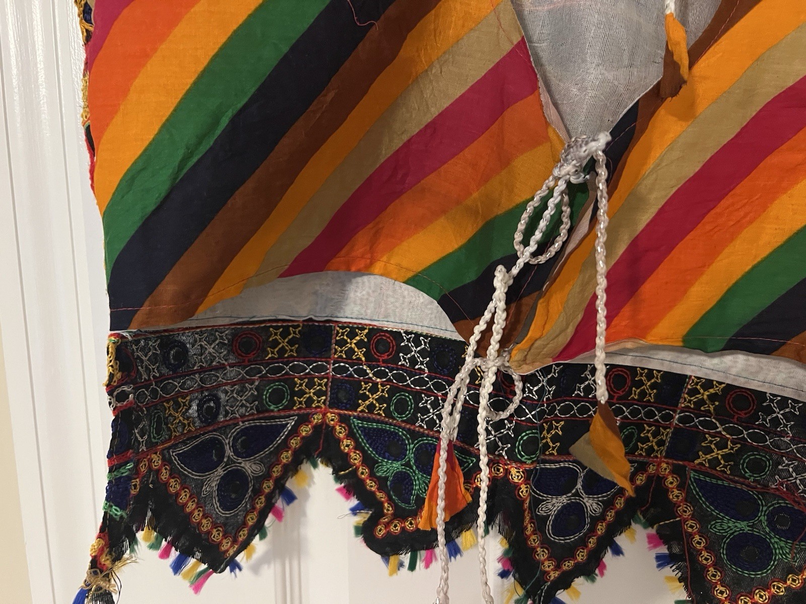 Women’s Choli Blouse Multicolor Striped Embroidered Trim Cotton Blend One Size