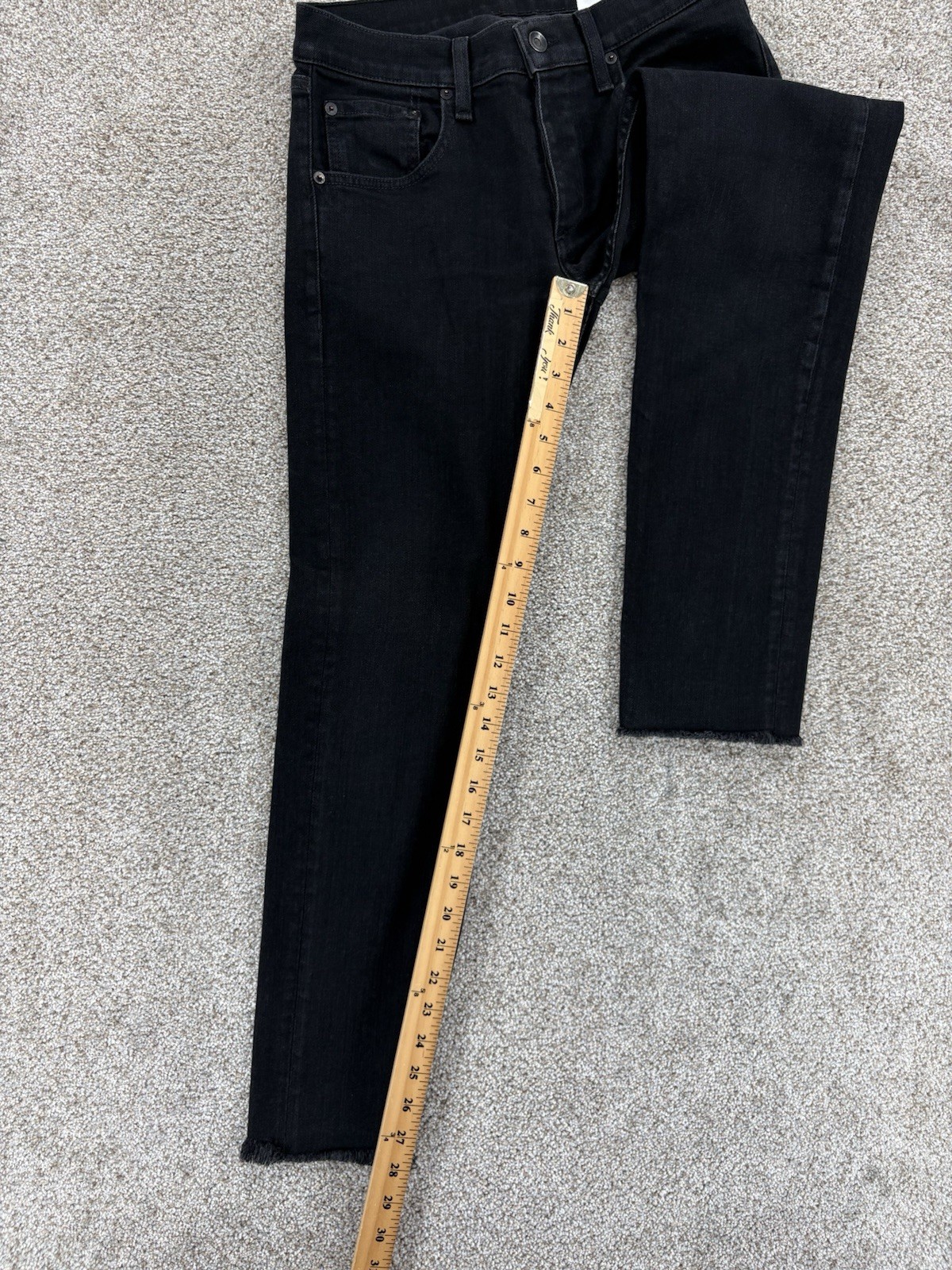 Rag & Bone Fit 1 Skinny Leg Denim Jeans Mens Size 30×28 Black Button Fly Raw Hem