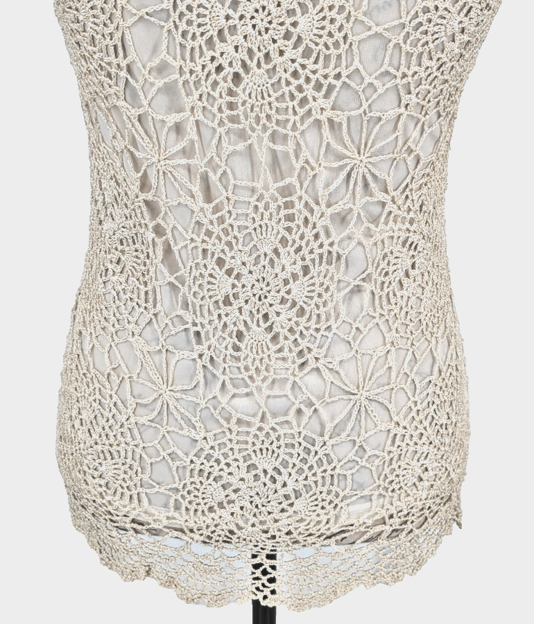 Y2K Formal Fairy Core Tunic/Top Sm Goldish Cream Crochet Overlay Victorian