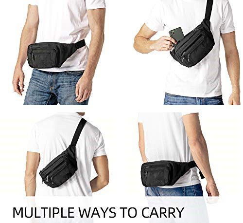 Fanny Pack Black Genuine Leather Waist Bag Travel Purse Hip Belt Carry On Pouch
