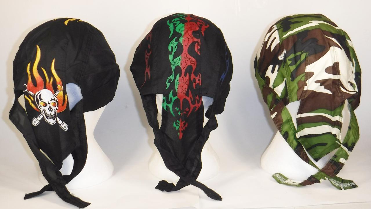 7 or 14 pc lot skull cap hat do doo rag assortments skulls fire camouflage flag+