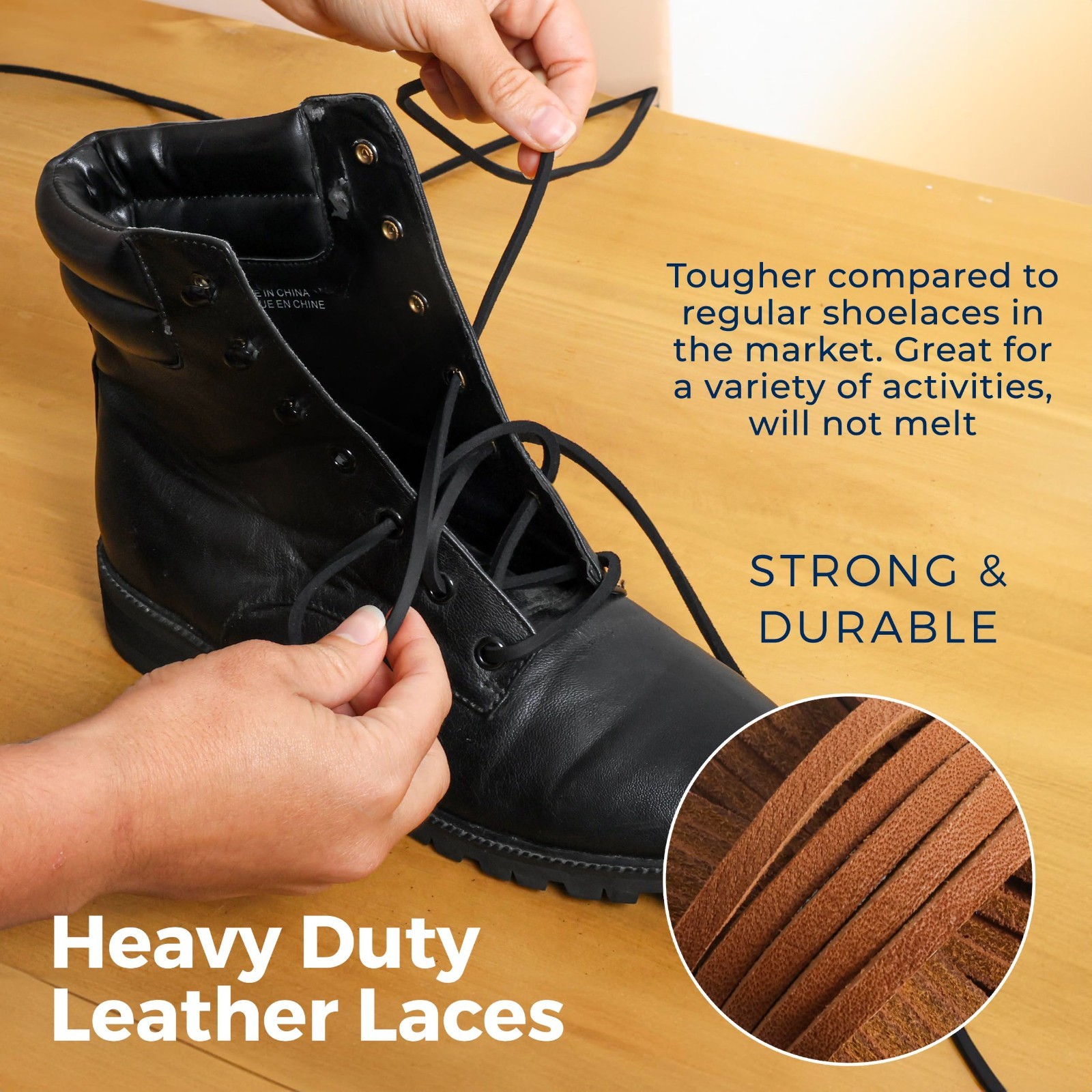 Durable 108” Leather Boot Laces | Genuine Cowhide | Flat 9/64″ Thick for Work &
