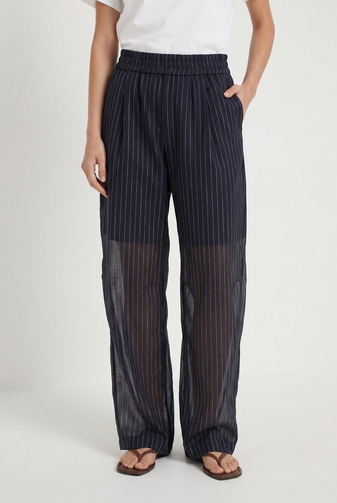 BRUNELLO CUCINELLI WOMEN’S NAVY STRIPED WIDE TROUSERS MSRP $2195