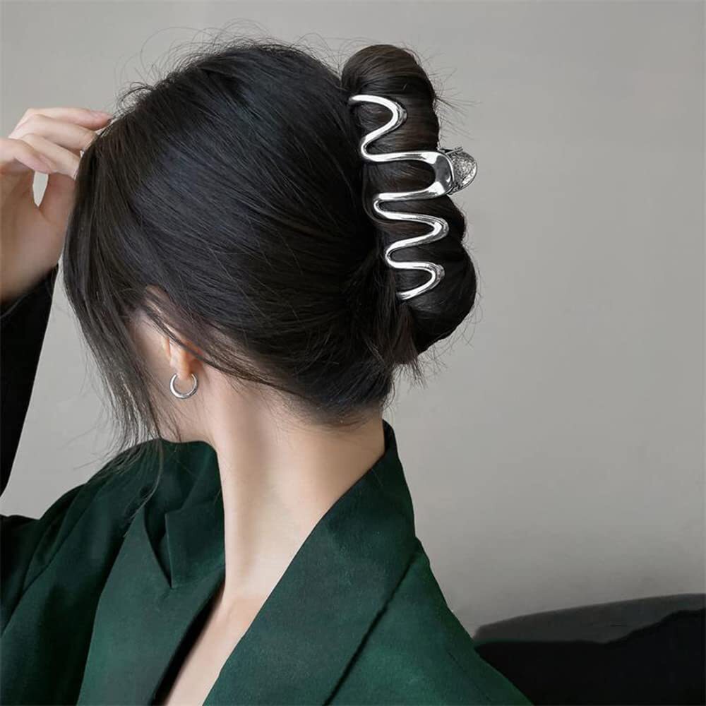 1Pcs Metal Sliver Irregular Wave Hair Claw Clips Thick Long Hair Styling
