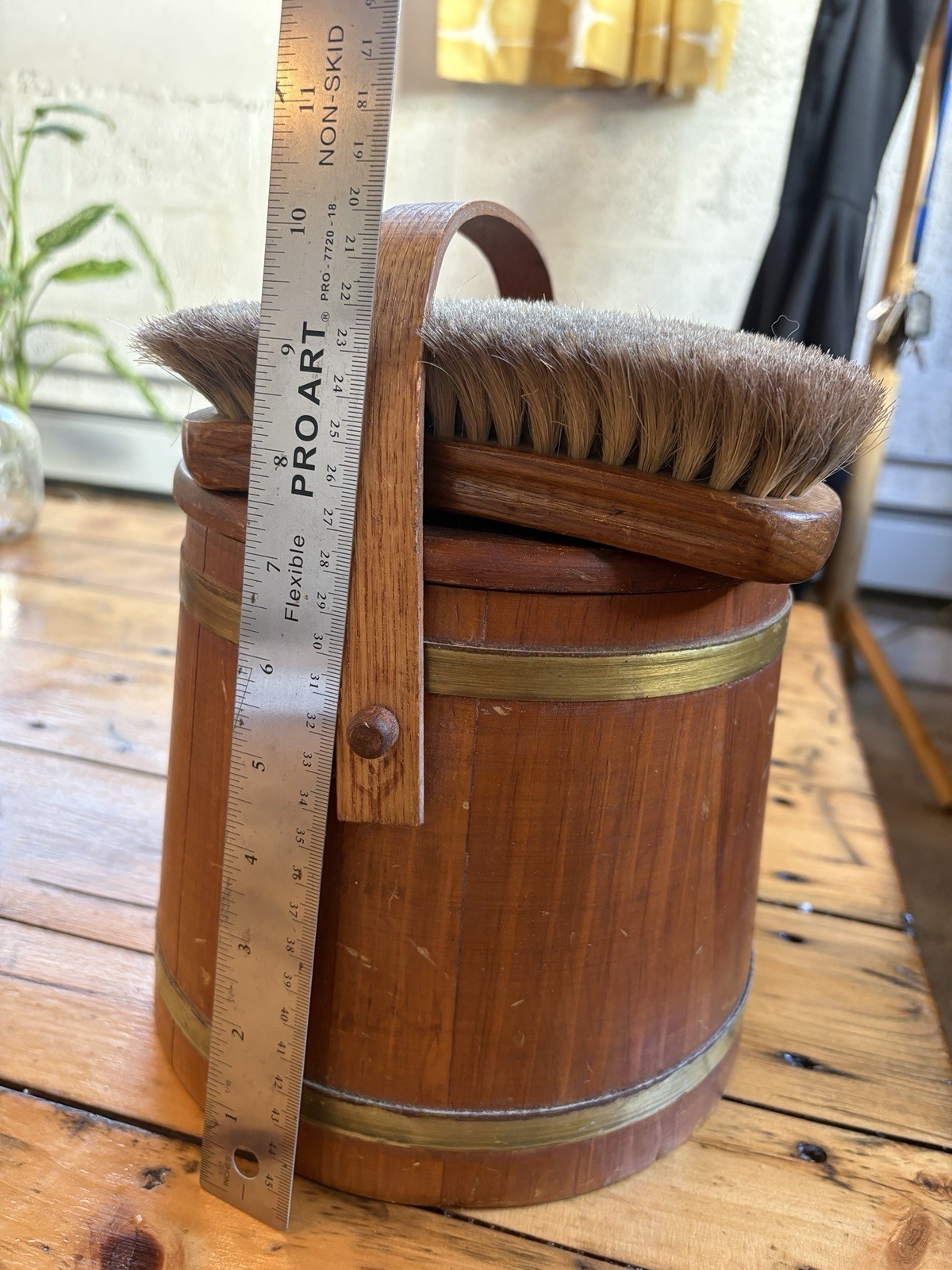 Vintage Wooden Shoe Shine Kit w/ Branded Boot Polish Tins and brushes