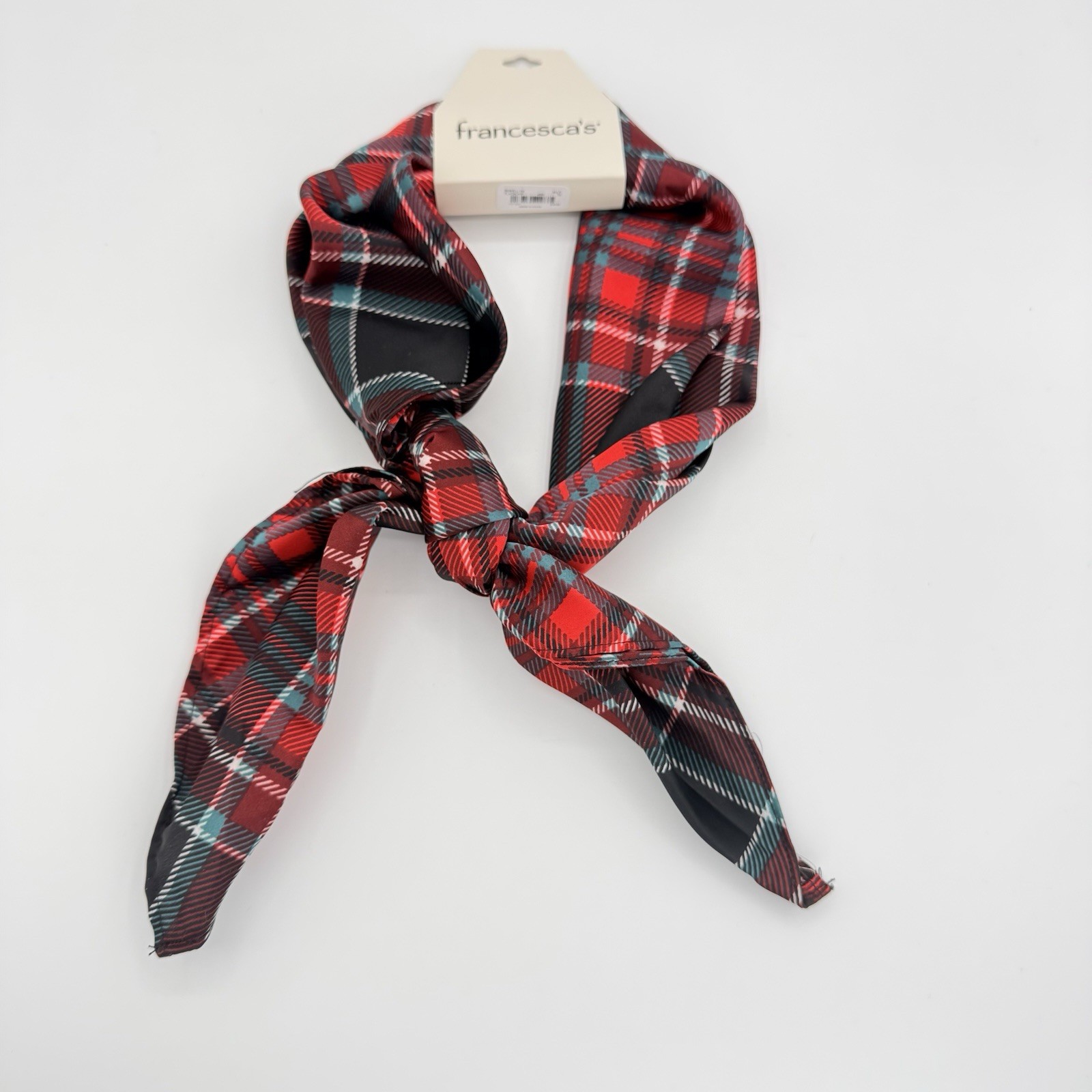 francesca’s Women’s Patrice Plaid Print Satin Fabric Scarf One Size NWT Red/Grn